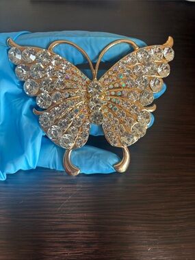 Gold Crystal Butterfly Brooch